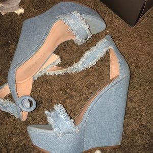 Denim wedge heel
